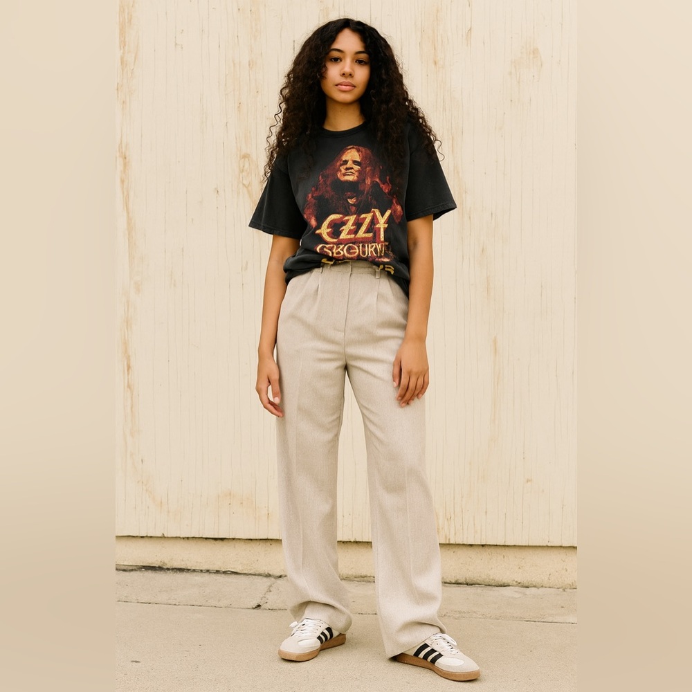 Old Navy Beige Wide Leg Trousers | M | Cozy | Fall Winter | Normcore Preppy Chic - Picture 2 of 13